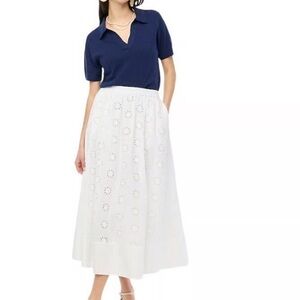 J. Crew | White Eyelet Midi Skirt Boho Cottagecore Prairie Summer Lightweight